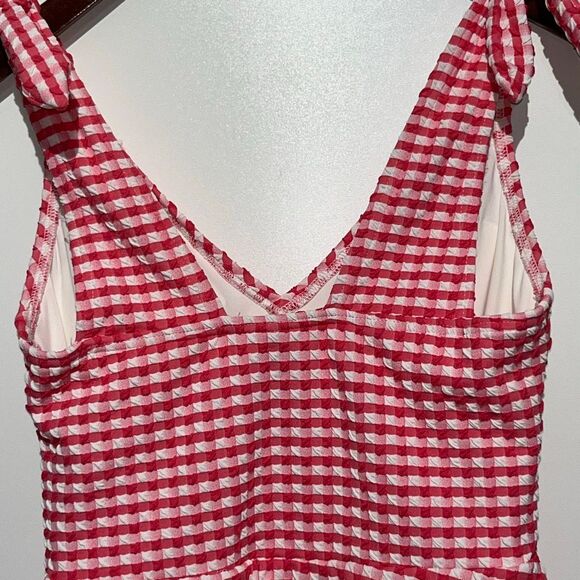 Women's Lands' End V-Neck Gingham One-Piece Swim Dress Size 8 - Picture 6 of 10